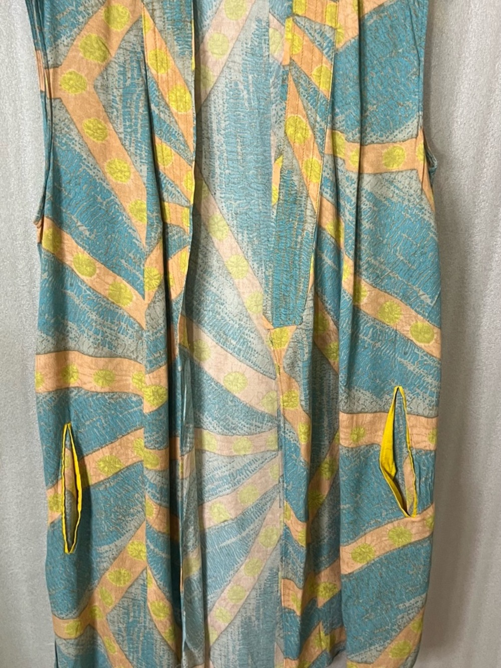 Zara Teal, Peach & Yellow Patterned Sleeveless Dress